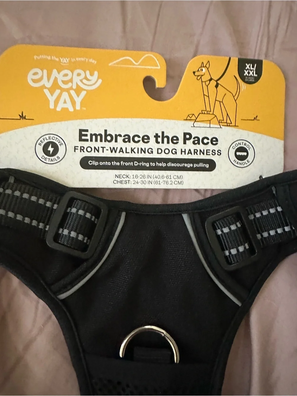 NWT Every Yay Black Embrace the Pace Front Walking Dog Harness - Size XL/XXL